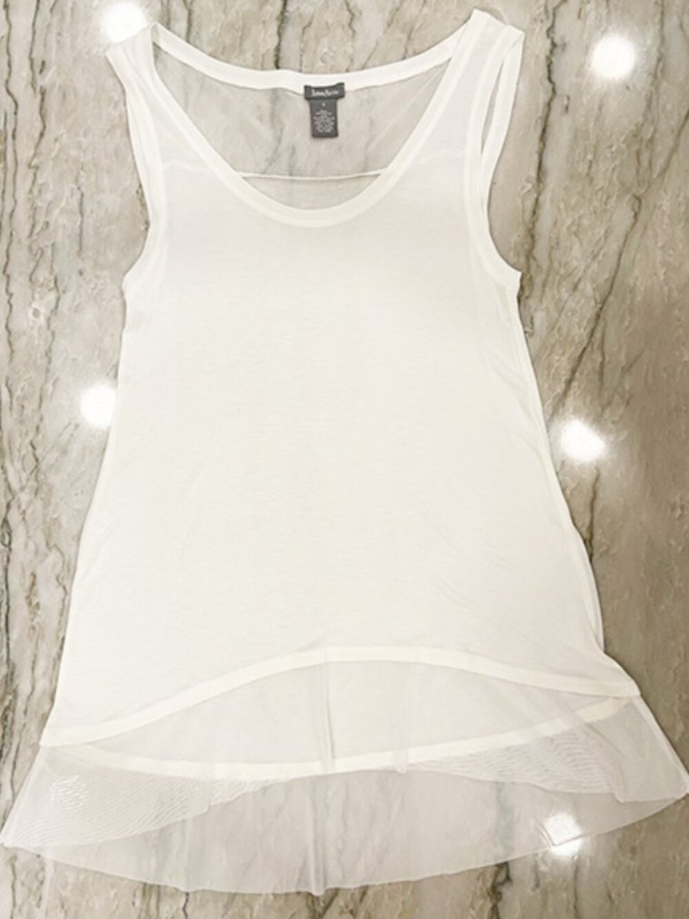 Neiman Marcus: Hip length tank, lightweight top or nightgown. Mesh, White, Sz S